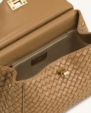 JW PEI Women's Lucia Brown Classic Top Handle Woven Bag