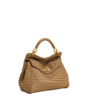 JW PEI Women's Lucia Brown Classic Top Handle Woven Bag