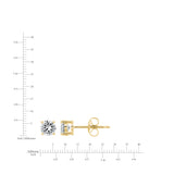Gold-toned stud earrings. One features a round, clear faceted stone in a four-prong setting. The other shows a post and butte