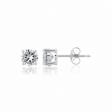 Pair of silver-toned stud earrings, each with a round, brilliant-cut clear stone in a four-prong setting and butterfly backin