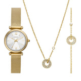 Fossil Carlie Ladies Gold-Tone Watch Set with Bracelet and Chain