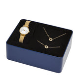 Fossil Carlie Ladies Gold-Tone Watch Set with Bracelet and Chain