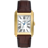 Fossil Carraway Gents Silver Dial Gold Case Brown Leather Strap Watch