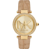 Michael Kors Parker Ladies Gold Case Brown Leather Strap Watch