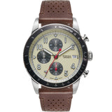 Fossil Sport Tourer Gents Cream Dial Brown Leather Strap Chronograph Watch