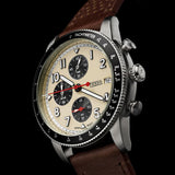 Fossil Sport Tourer Gents Cream Dial Brown Leather Strap Chronograph Watch