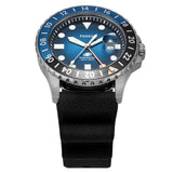 Fossil Blue FS6049 GMT Gents Blue Dial Black Silicone Strap Watch