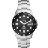 Fossil Blue Gents Black Dial Stainless Steel Diver Watch