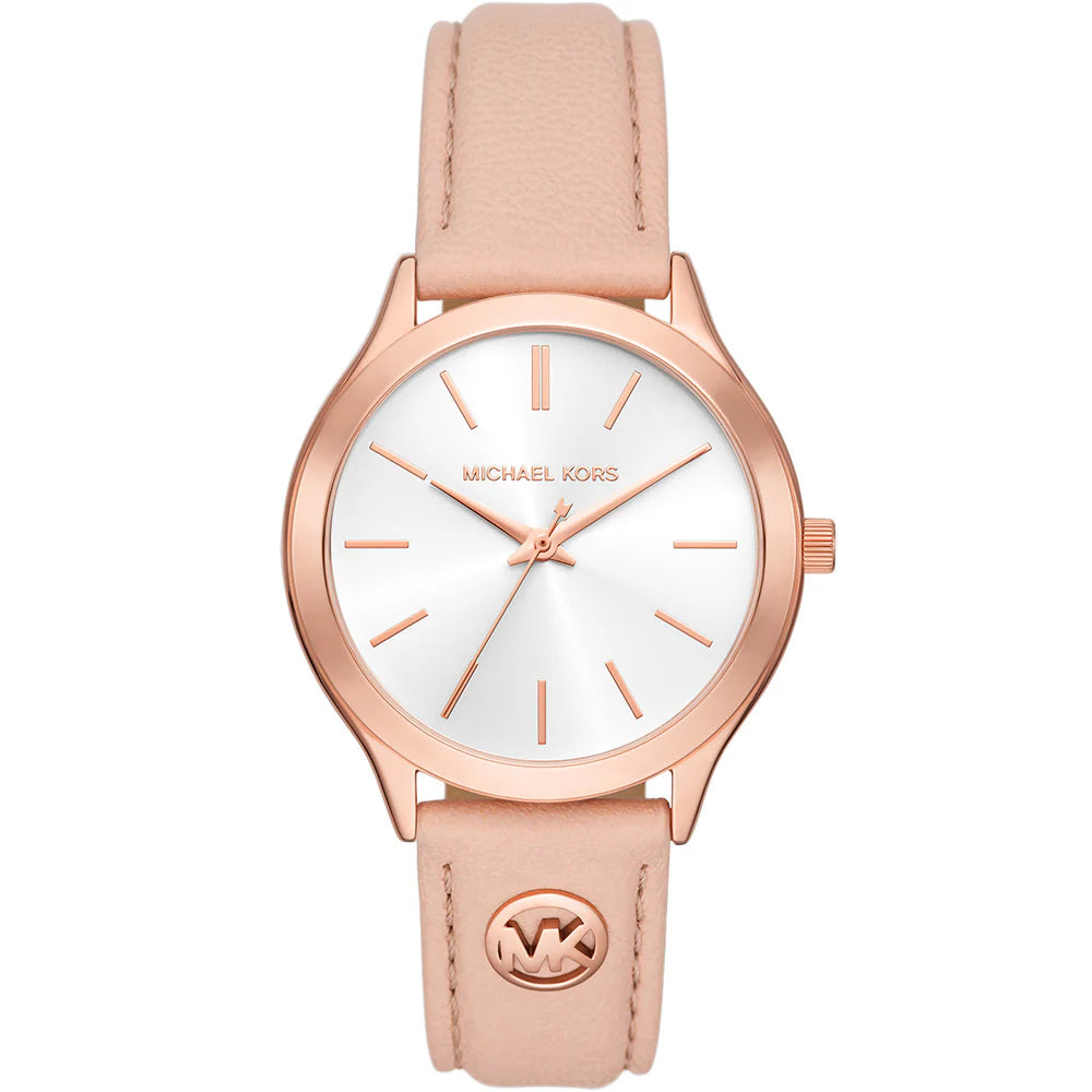 Michael Kors Slim Runway Ladies White Dial Pink Leather Strap Watch Bluesalon
