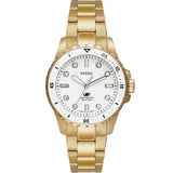 Fossil Blue Ladies White Dial Gold Tone Watch