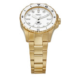 Fossil Blue Ladies White Dial Gold Tone Watch