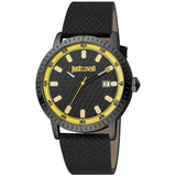 Just Cavalli Men's Black Yellow Dial Black Lehter Strap Watch