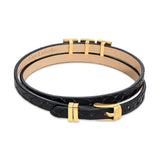 Guy Laroche Elise Gold Plated Black Leather Bracelet With Crystals