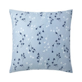 Light blue square pillowcase with scattered dark blue and white stylized leaf patterns.