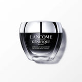 Lancome Advanced Génifique Barrier Night Cream in a black and clear glass jar with a silver-toned lid.
