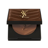 Brown YSL Hyper Bronze compact powder with a quilted lid and gold-toned YSL logo, partially open to show the embossed powder.