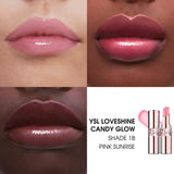 YSL Loveshine Balm in a metallic case with a light pink glossy balm stick.