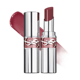Two silver-toned lipsticks. One closed, one open showing a dark rose bullet. Each has a pinkish-nude band with a silver-toned