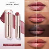 Lancome Lip Idole lipstick in a berry-toned shade with a glossy finish, housed in a rose gold-toned fluted case.