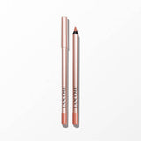 Two rose-gold-toned Lancome lip liners. One is capped; the other uncapped, showing a sharpened peachy-nude tip and matching e