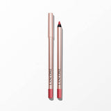 Two rose-gold toned Lancome lip liners. One is capped, the other uncapped revealing a pointed reddish-pink tip. Both have red