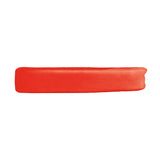 A horizontal swatch of matte red ink. It has a smooth, rounded left edge and a slightly textured, uneven right edge.