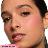 Bright pink finely milled powder blush.