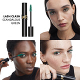 Black mascara tube with a gold-toned YSL logo and a green brush.