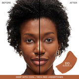 A swatch of Lancome Tiu Stick Foundation in shade 510 Suede C, a medium-deep reddish-brown color.