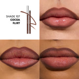 Two cocoa brown lip liner pencils. One has a silver-toned cap, the other is sharpened.