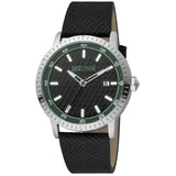 Just Cavalli Regolare Gents Black Green Dial Stainless Steel Case Black Leather Watch