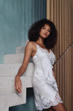 Marjolaine Women's Benedicte Lace-Appliqué Short Silk Slip Nightdress