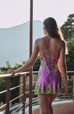 Marjolaine Lace-Appliqué Silk Short Slip Nightdress & Kimono Set