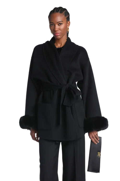 Luisa Spagnoli Situazione Women's Peacoat with Faux Fur Cuffs