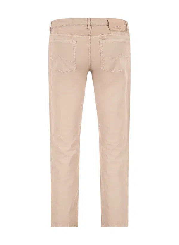 Sand-colored jeans, back view, with two rear pockets, belt loops, and a small patch on the waistband.