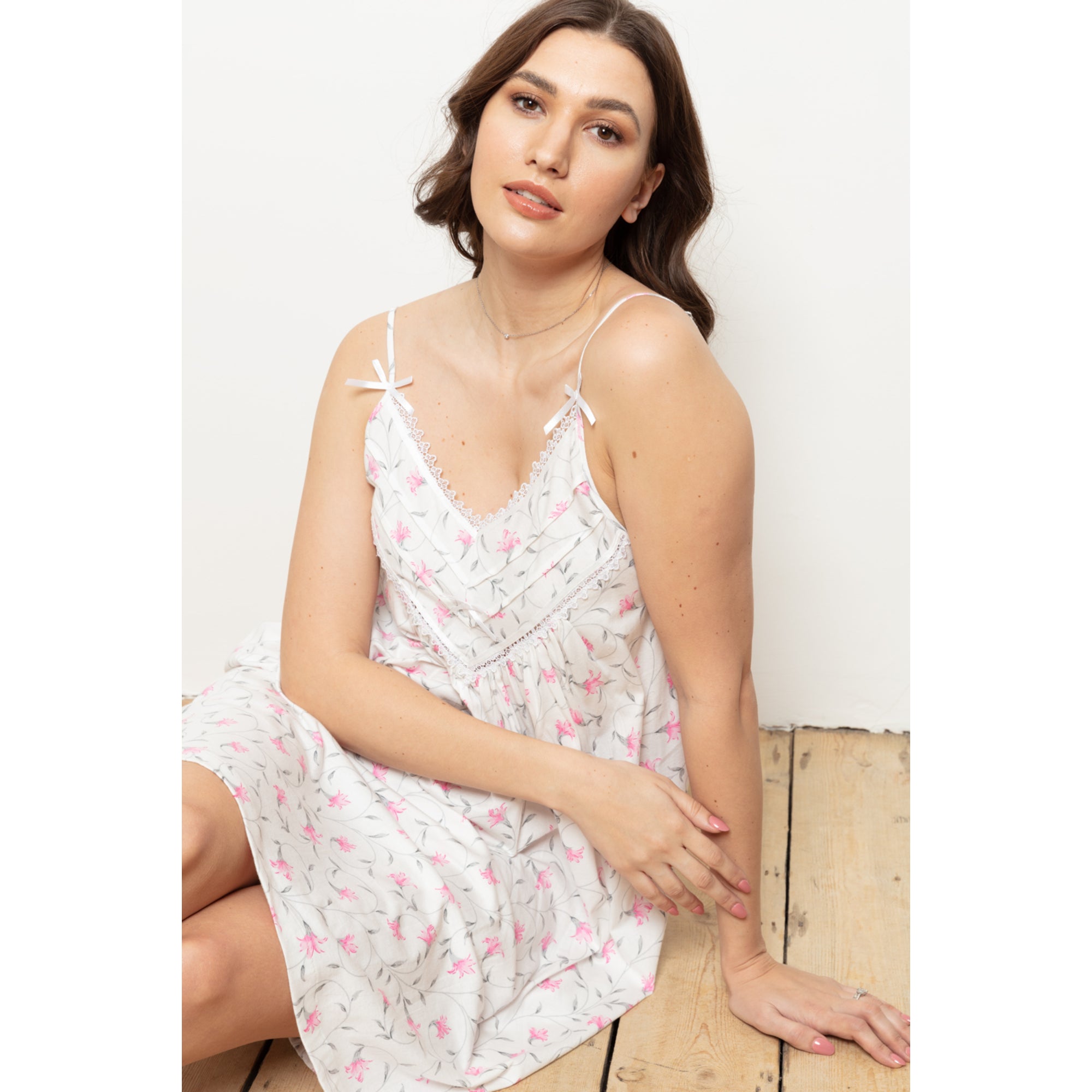 Cottonreal Women's Felicity Cream/Fuchsia Super Jersey Freesia Flora Nightdress | All Lingerie | Nightdress | Nightdresses | Nightwear | Women | Womens Cottonreal Women's Felicity Cream/Fuchsia Super Jersey Freesia Flora Nightdress | All Lingerie | Nightdress | Nightdresses | Nightwear | Women | Womens