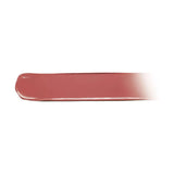 A horizontal swatch of glossy, rosy-brown lip glaze, rounded on the left and fading to white on the right.