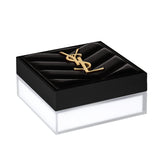 Black square YSL Hyper Blur Powder compact with a quilted lid and a gold-toned YSL monogram logo.
