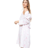 Cottonreal Women's Yanira White/Pale Pink Grace Shawl Robe