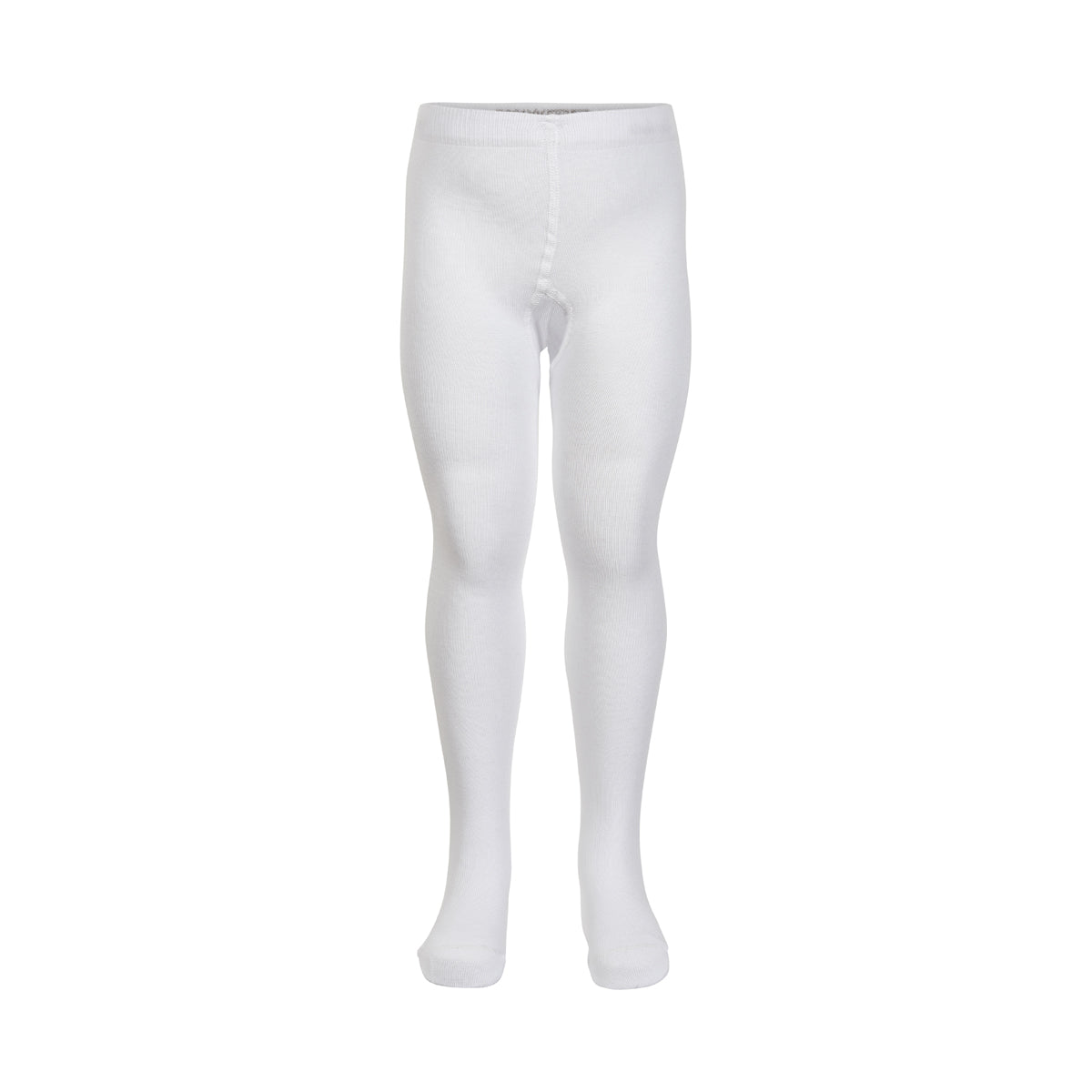 Pair of solid white children's knit tights with an elasticated waistband.