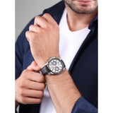 Police Menelik Gents Silver Dial Stainless Steel Silver Case Black Leather Strap Watch