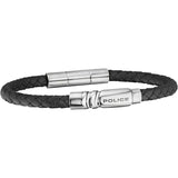 Police Round Up Gents Black Stainless Steel Bracelet with Black Leather Strap