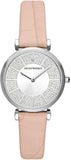 Emporio Armani Women's  Stainless Steel Silver Dial Beige Leather Strap Watch