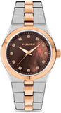 Police Vogue Ladies Brown MOP Dial Silver & Rose Gold Stainless Steel Bracelet Watch