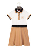 Aigner Kids Girl's Beige and White Polo Dress with Logo Waistband