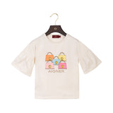 Aigner Kids طقم بناتي أبيض وأزرق مكون من تي شيرت وبنطلون