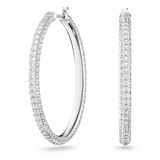 Swarovski Dextera hoop earrings, Pavé, Large, White, Rhodium plated