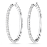 Swarovski Dextera hoop earrings, Pavé, Large, White, Rhodium plated