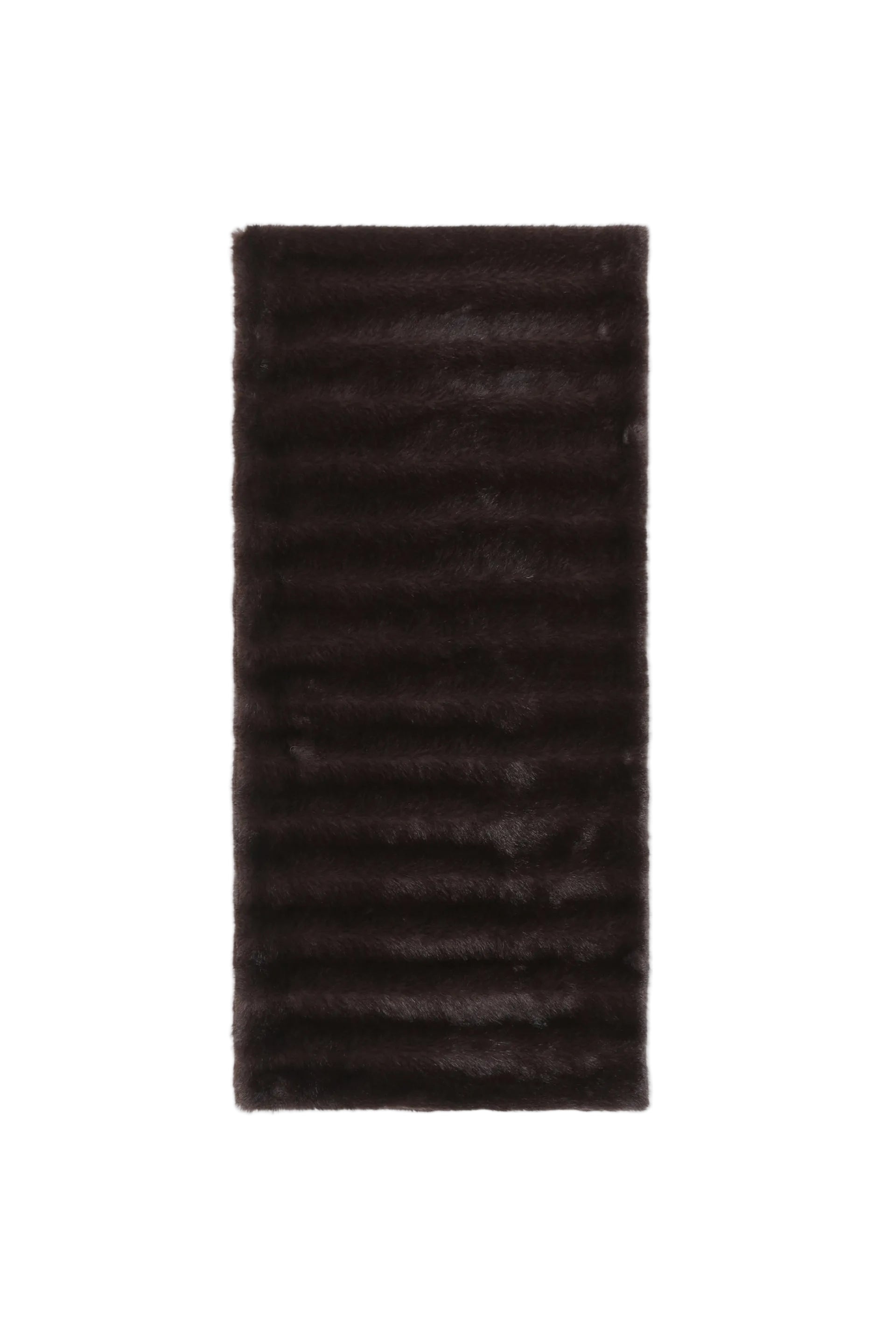 Brown rectangular faux fur scarf with a horizontal ribbed texture.