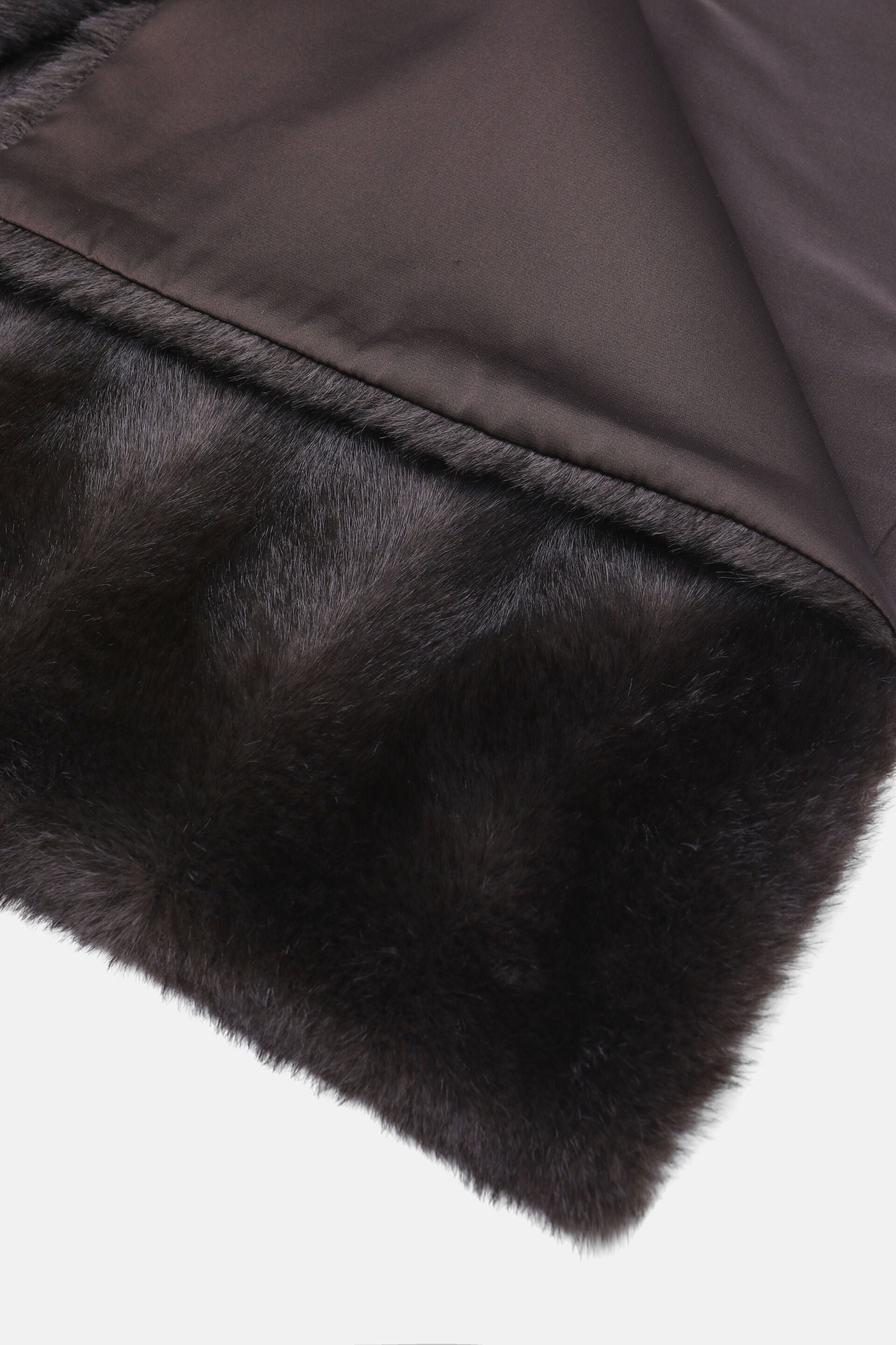 Dark brown faux fur scarf with a smooth dark brown fabric lining.